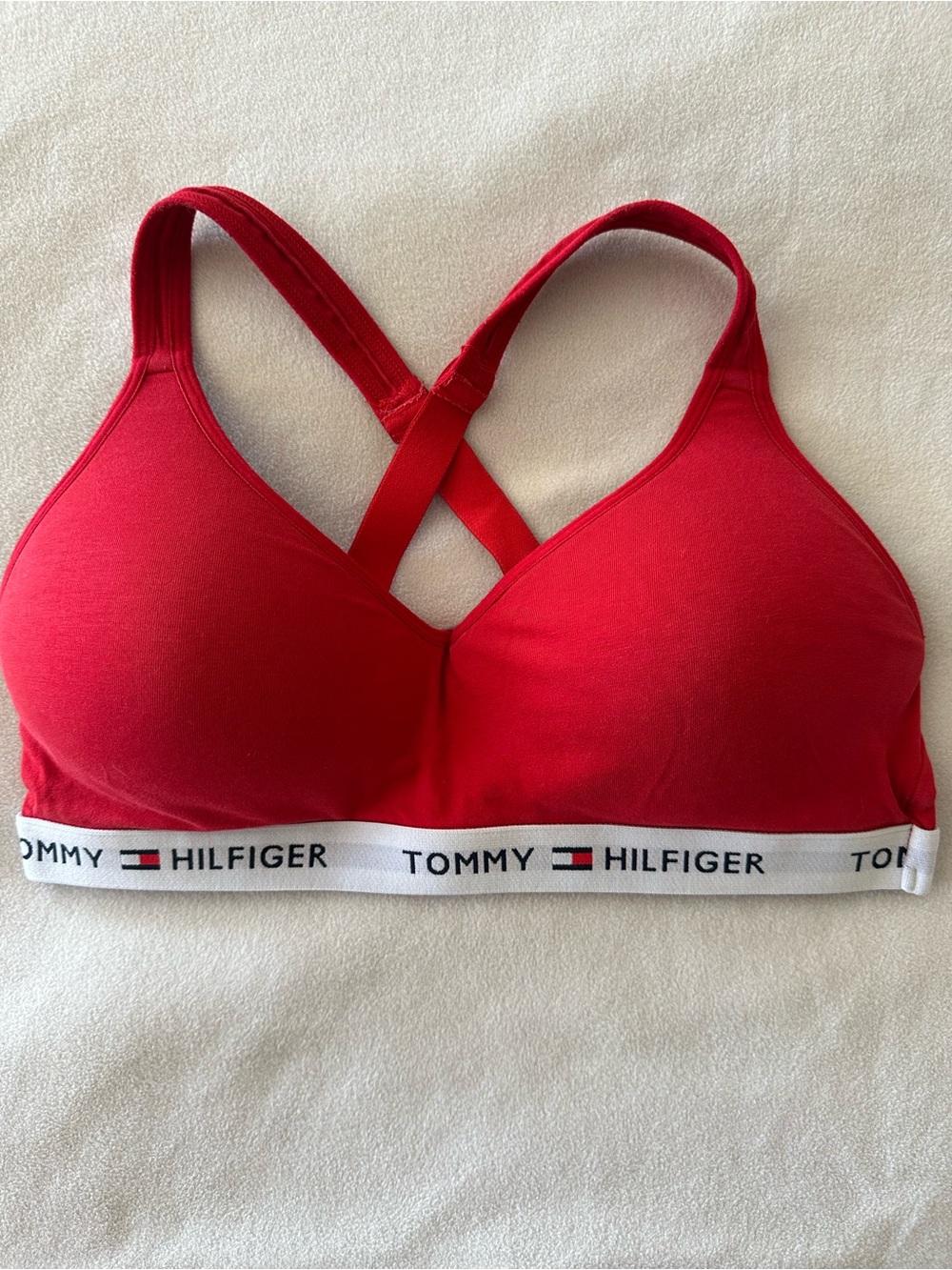 Tommy Hilfiger Red Light Lift Cotton Bralette Bra Crossback Logo Band M